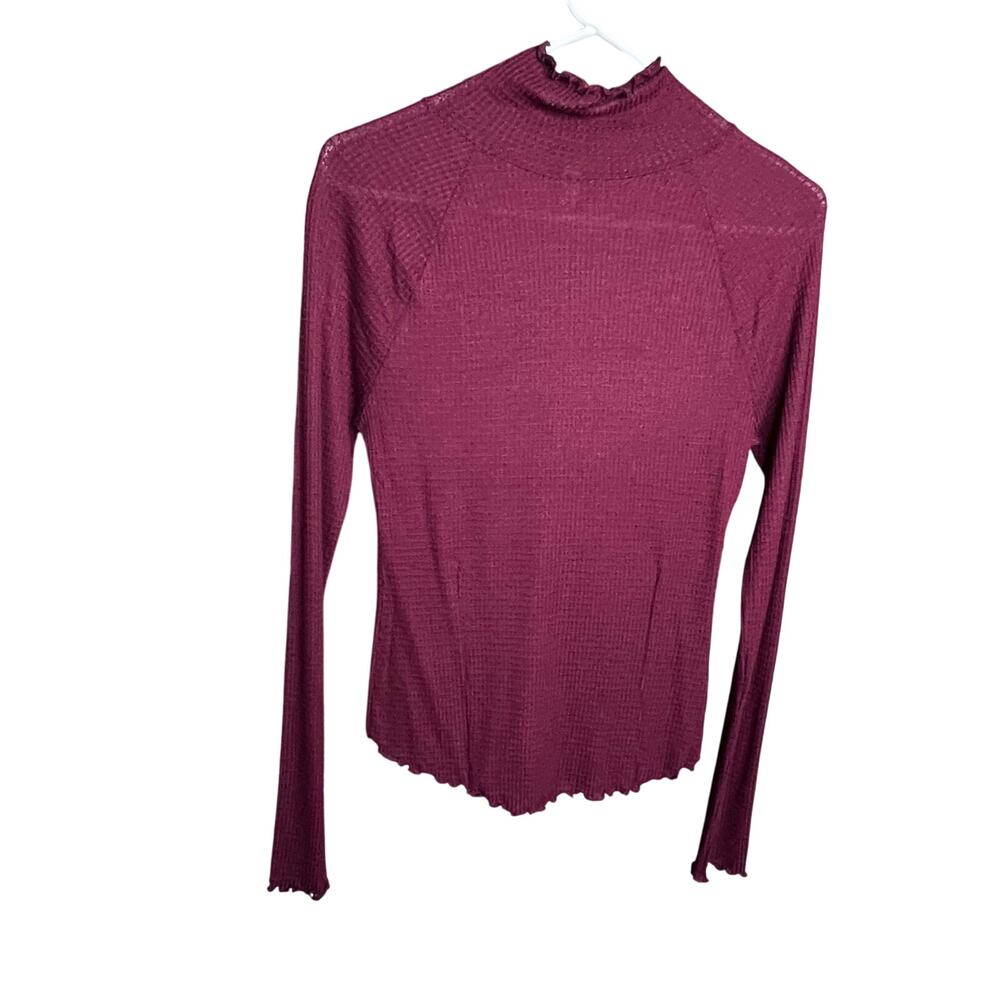 Free People Deep Red Ribbed Long Sleeve Top - Picture 8 of 10